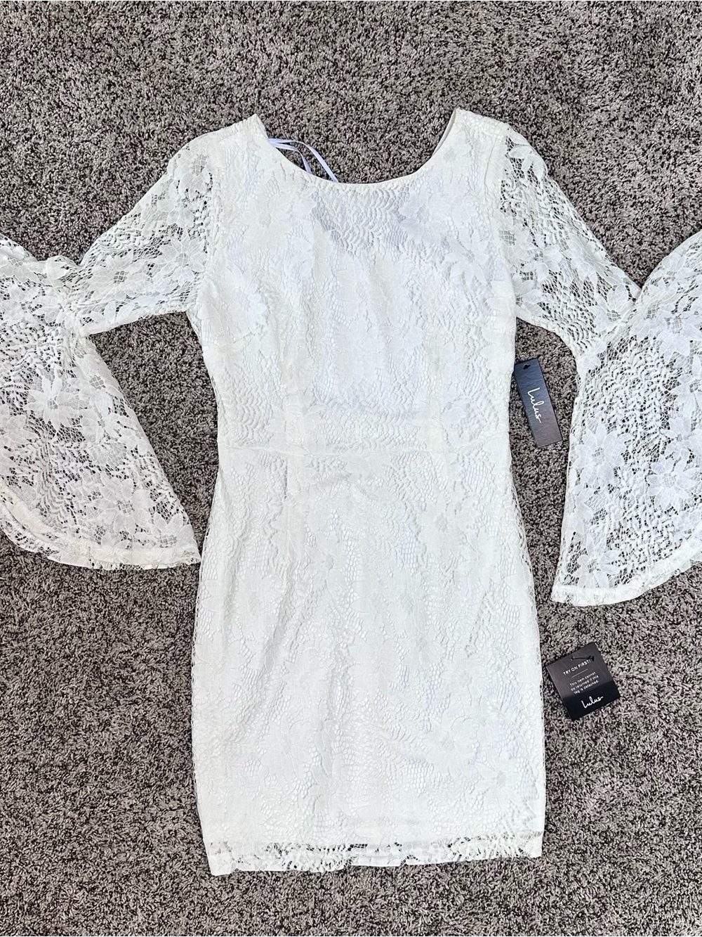 Lulu's White Lace Bell-Sleeve Dress